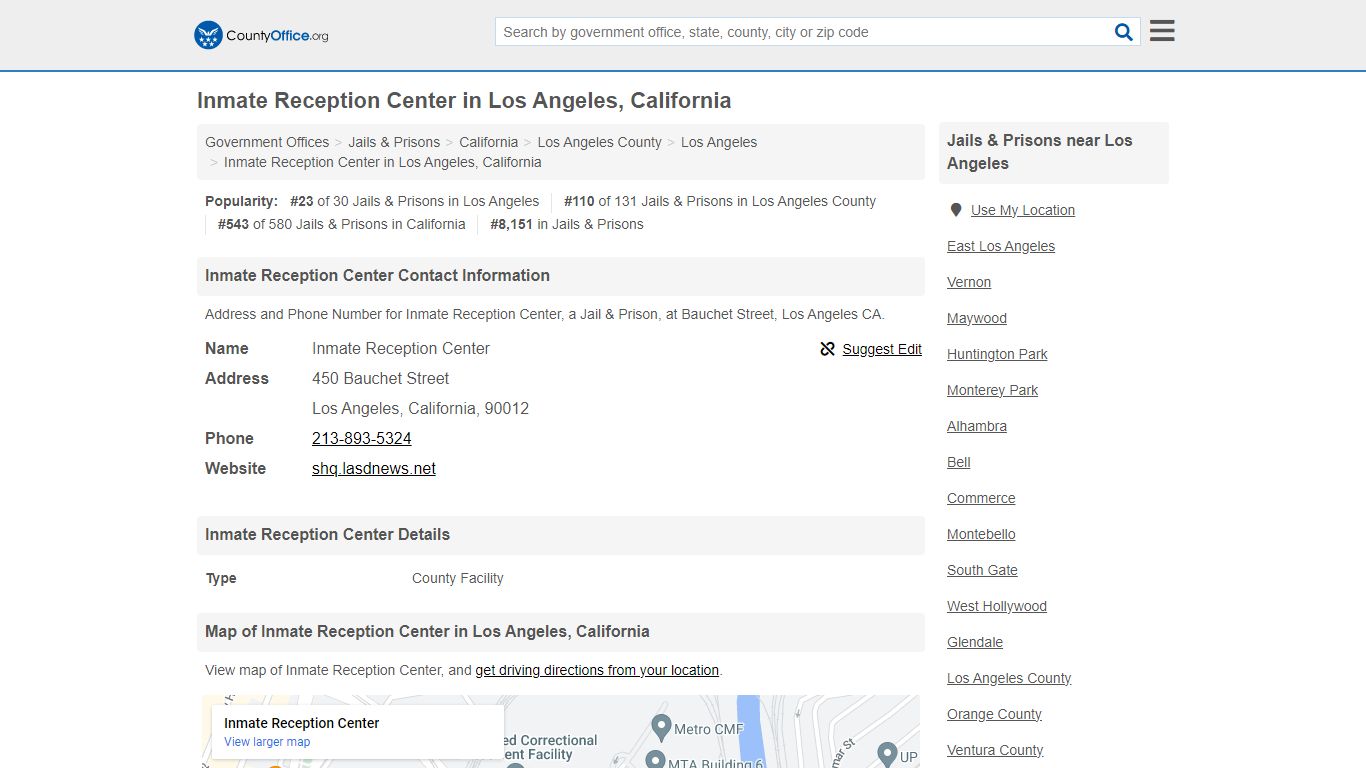 Inmate Reception Center - Los Angeles, CA (Address and Phone)
